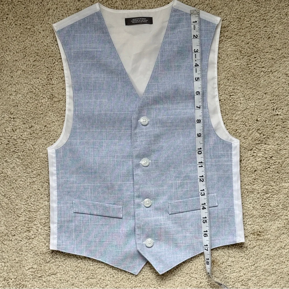 Formal Sleeveless Suit Seperate Blue White Textured - Boys 8